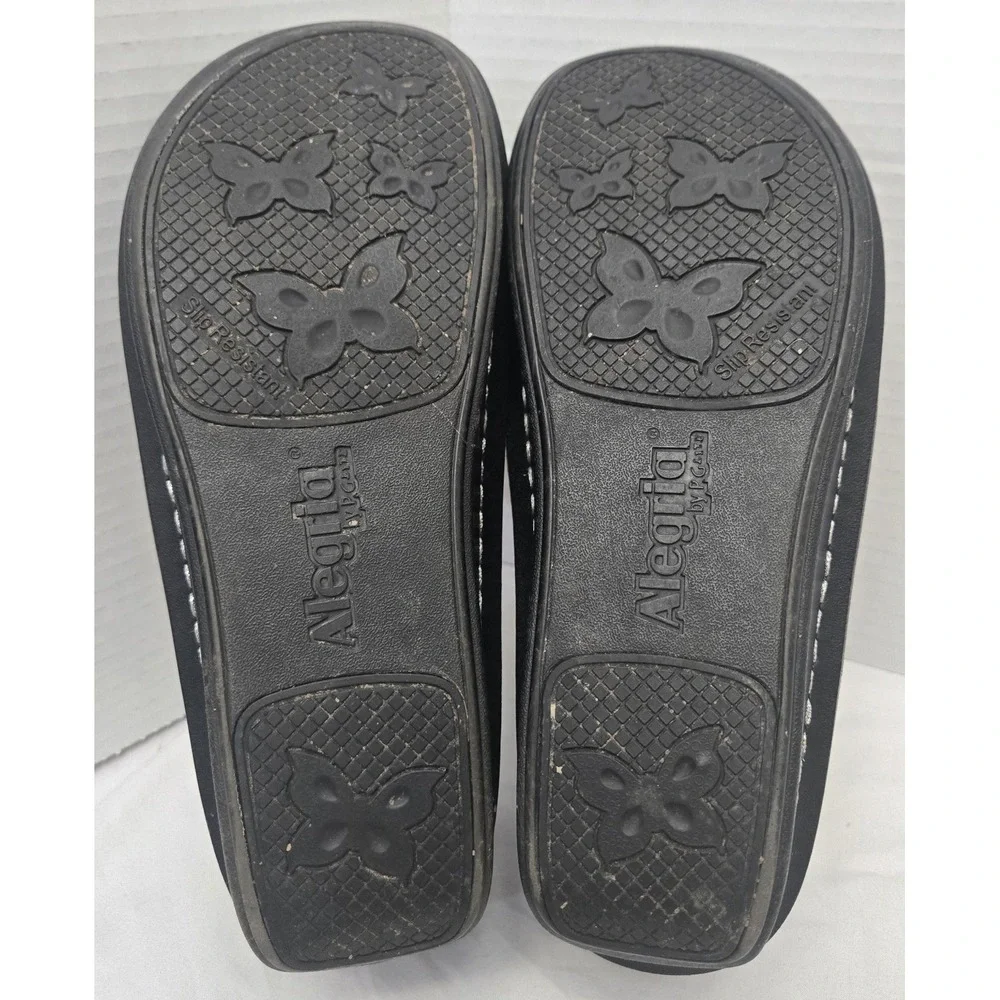Alegria Debra Comfort Shoes EU Size 37 Black Leather Embossed Floral Slip On GUC